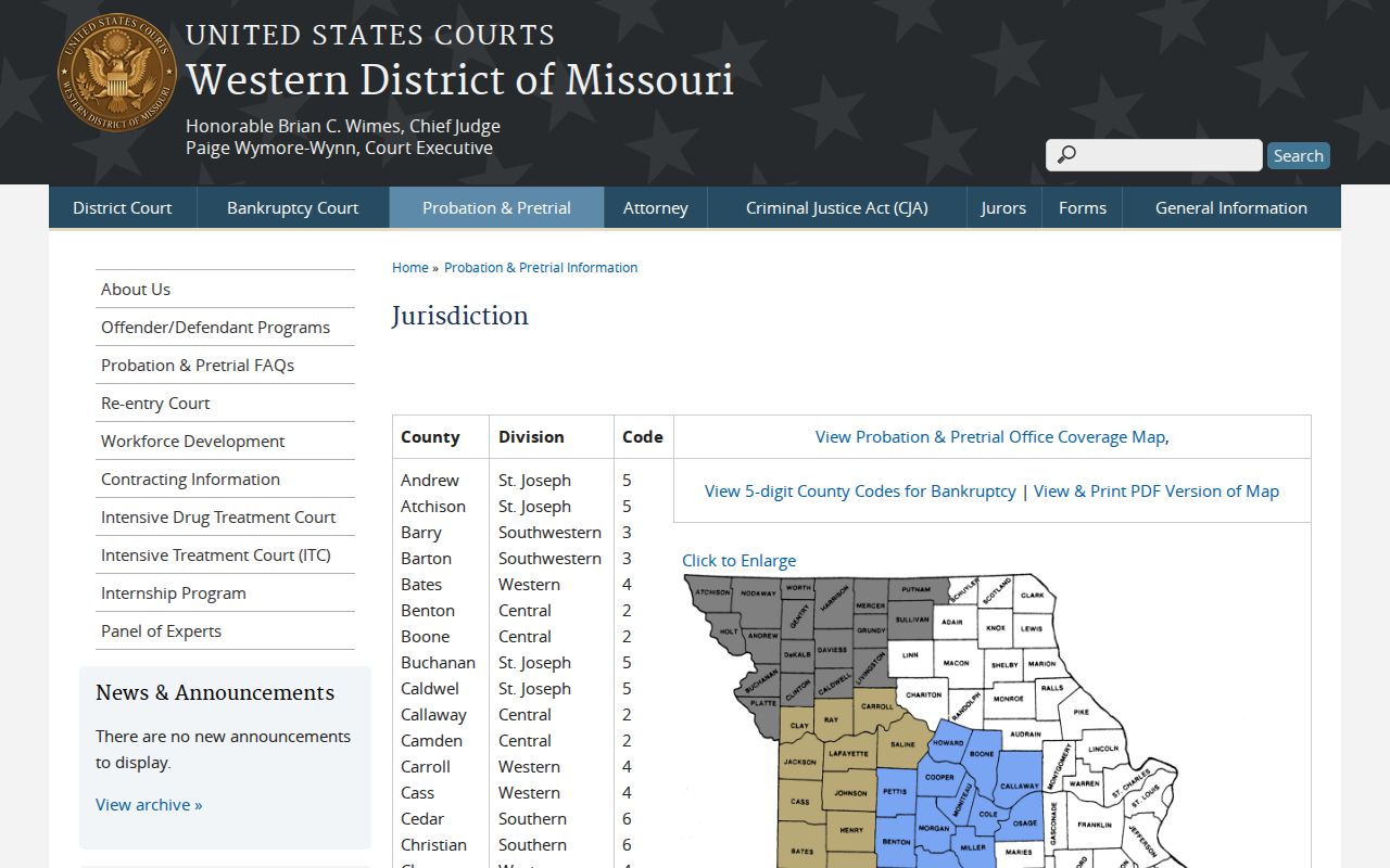 Bakersfield Ozark County court records reference to Western District jurisdiction
