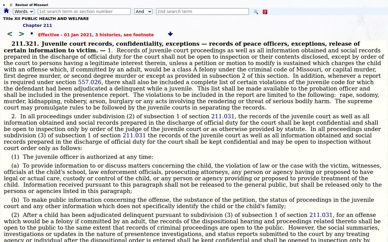 Ozark County criminal court docket juvenile confidentiality under Missouri law