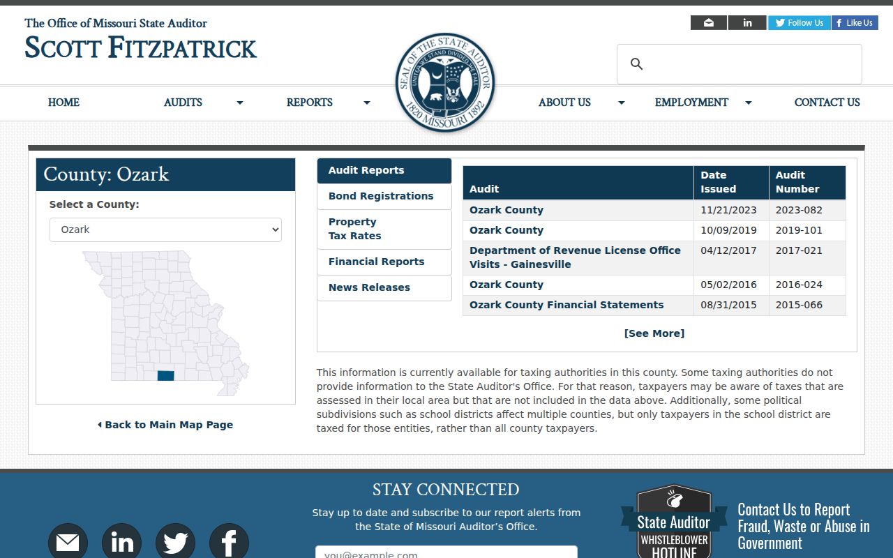 Theodosia Ozark County court records reference to Missouri Auditor municipal profile